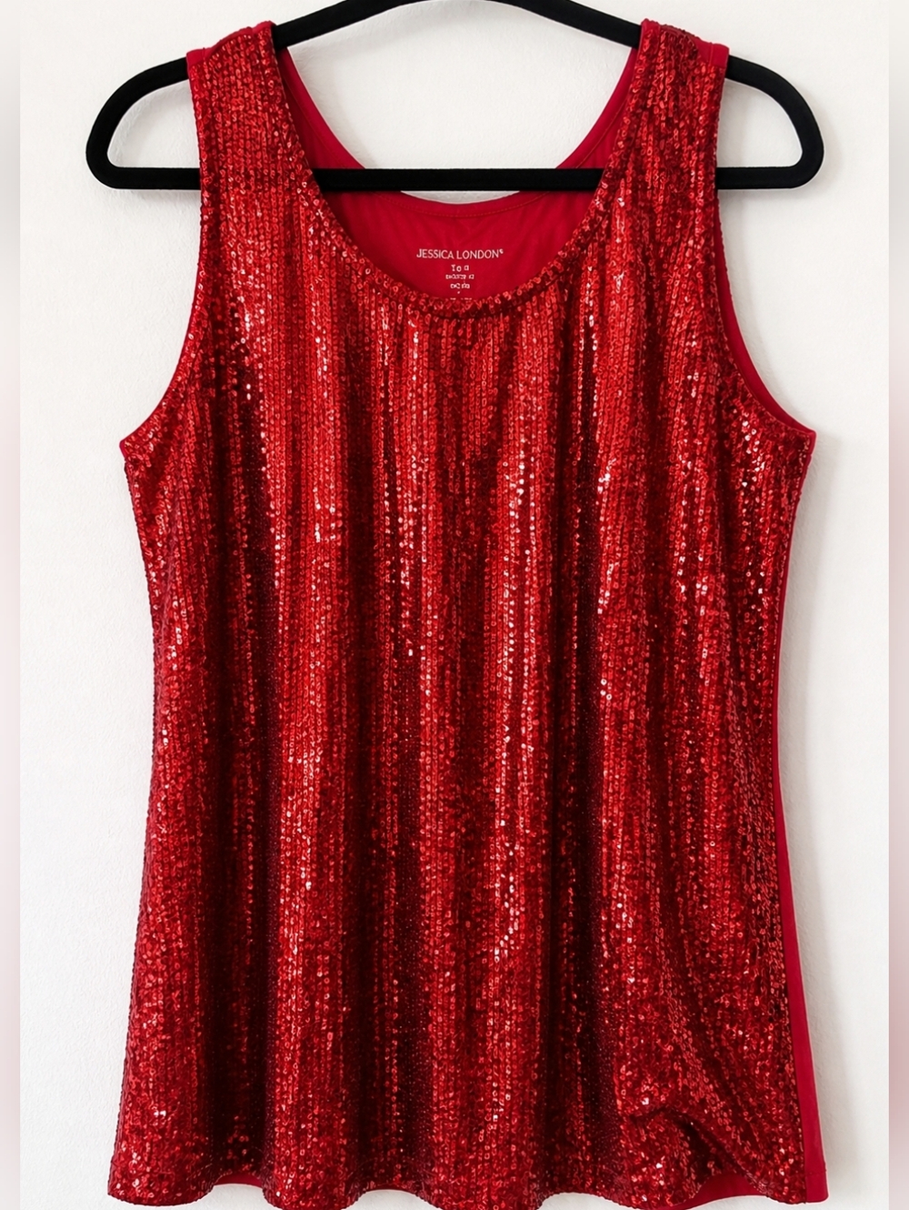 Jessica London Red Sequin Stretch Knit Sleeveless Tank Blouse Size 14/16